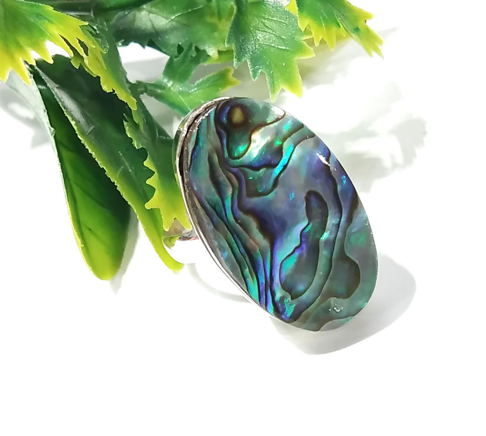 Natural Abalone Shell Gemstone Ring, 925 Solid Starling Silver Ring, Abalone Shell Stone Size 27x17mm Handmade Silver Ring, Birthday Ring